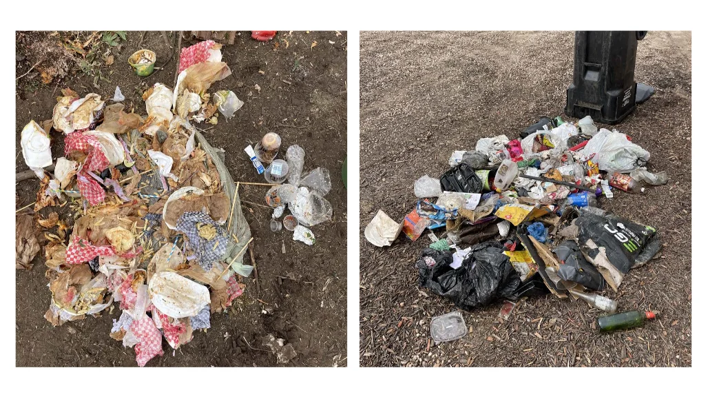 Example 2 of various contamination from plastics to glass in compost piles. Credit: A1 Organics