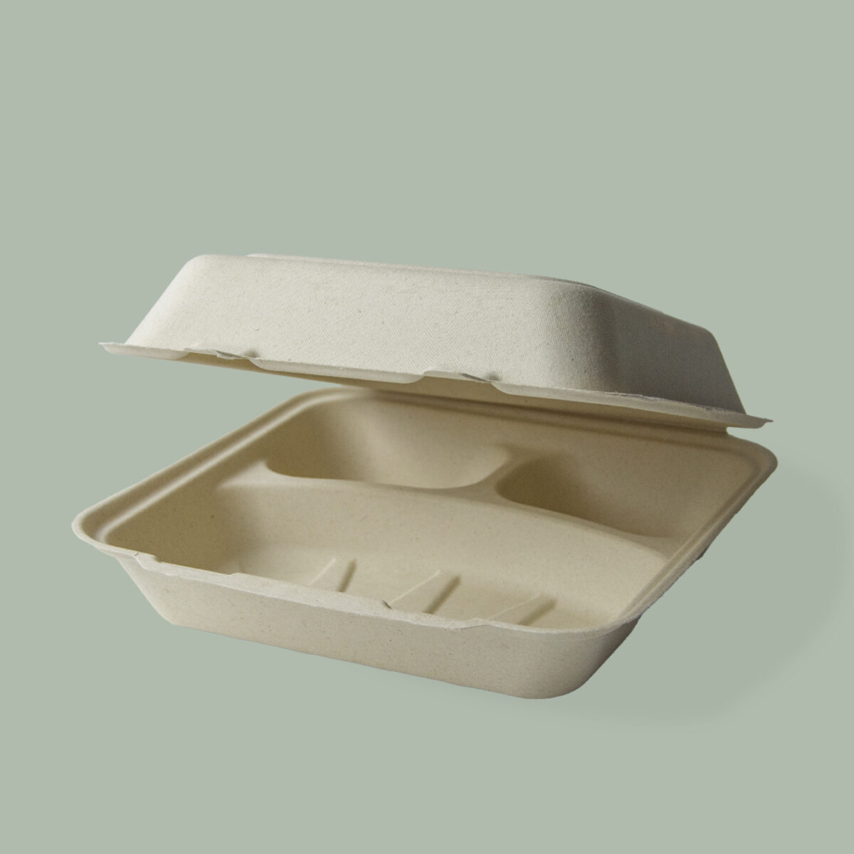 9″ x 9″ 3-Compartment Farmer’s Fiber® Collection Compostable Clamshell, 200/cs