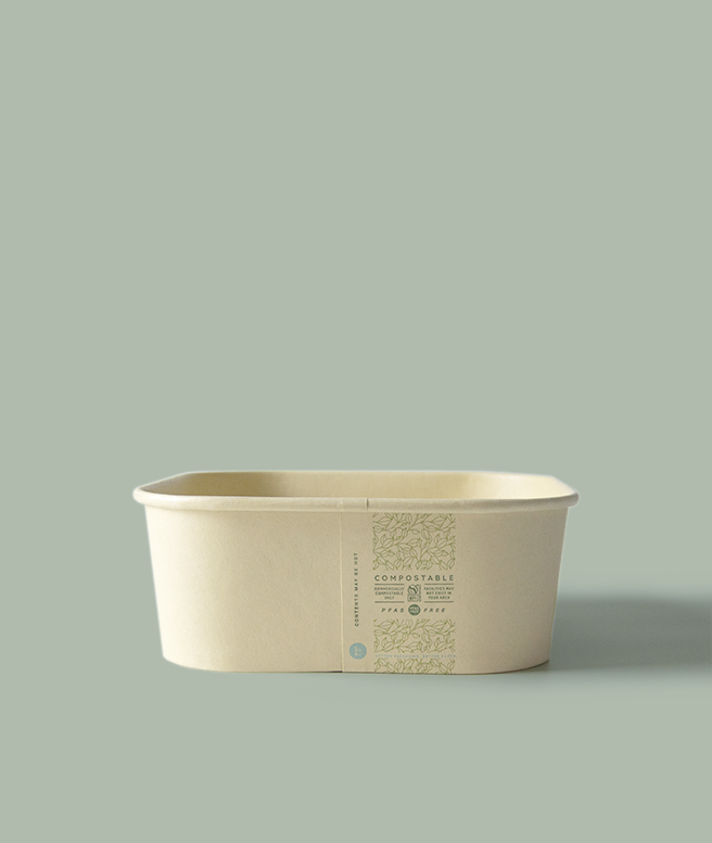 40oz Square Better Bowl, PLA Lined Bamboo Paperboard, Compostable, 300/cs