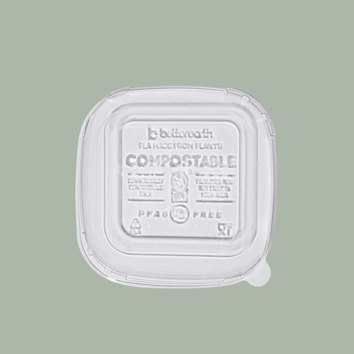 20oz Square Better Bowl Lid, Clear PLA- Embossed, Compostable, 400/cs