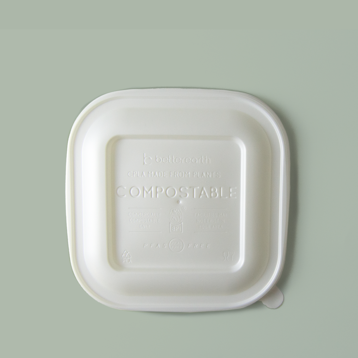 30-40oz Square Better Bowl Lid, CPLA- Embossed, Compostable, 300/cs