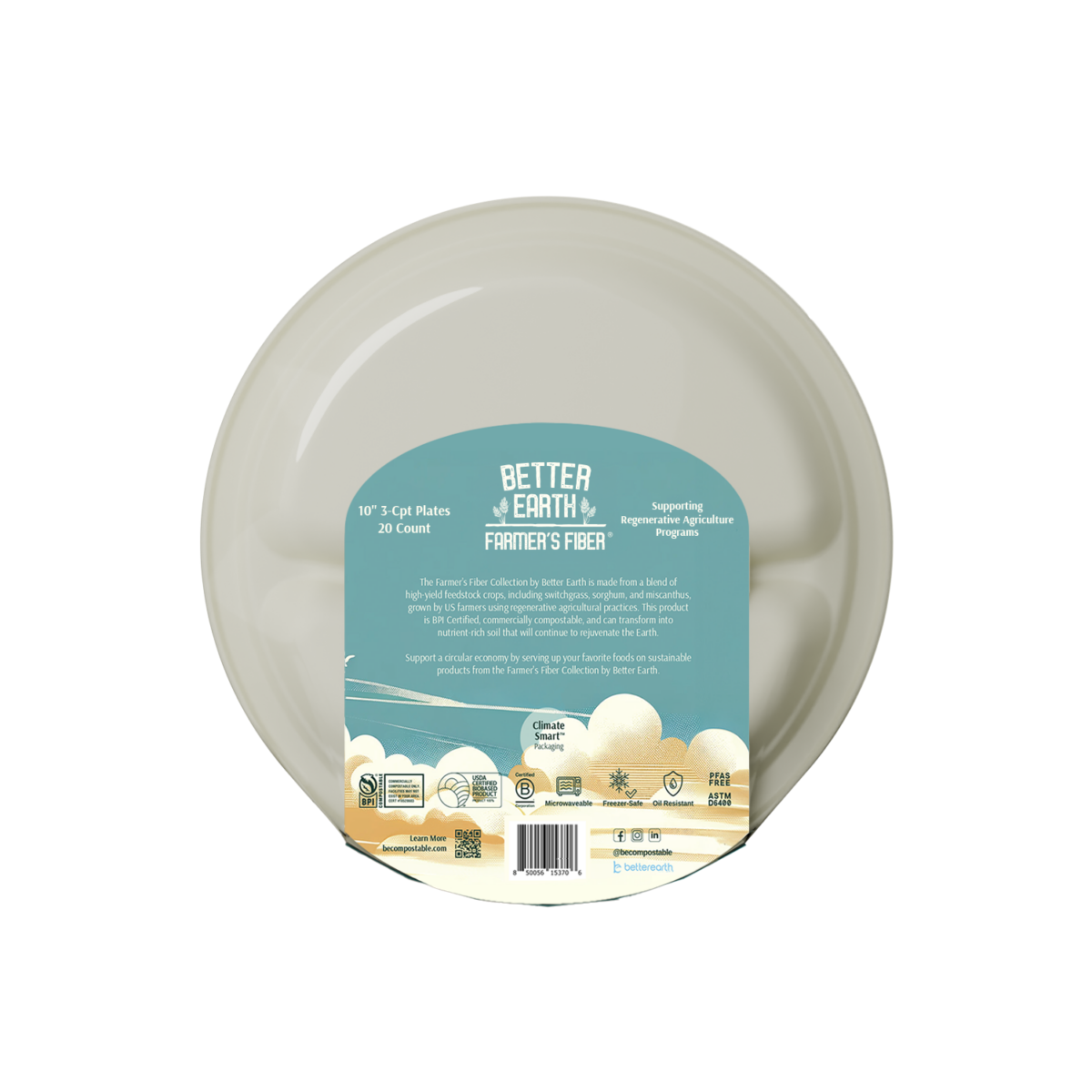 10″ 3 Compartment Round Farmer’s Fiber Plate – 20 Count