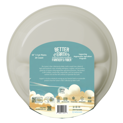10″ 3 Compartment Round Farmer’s Fiber Plate – 20 Count