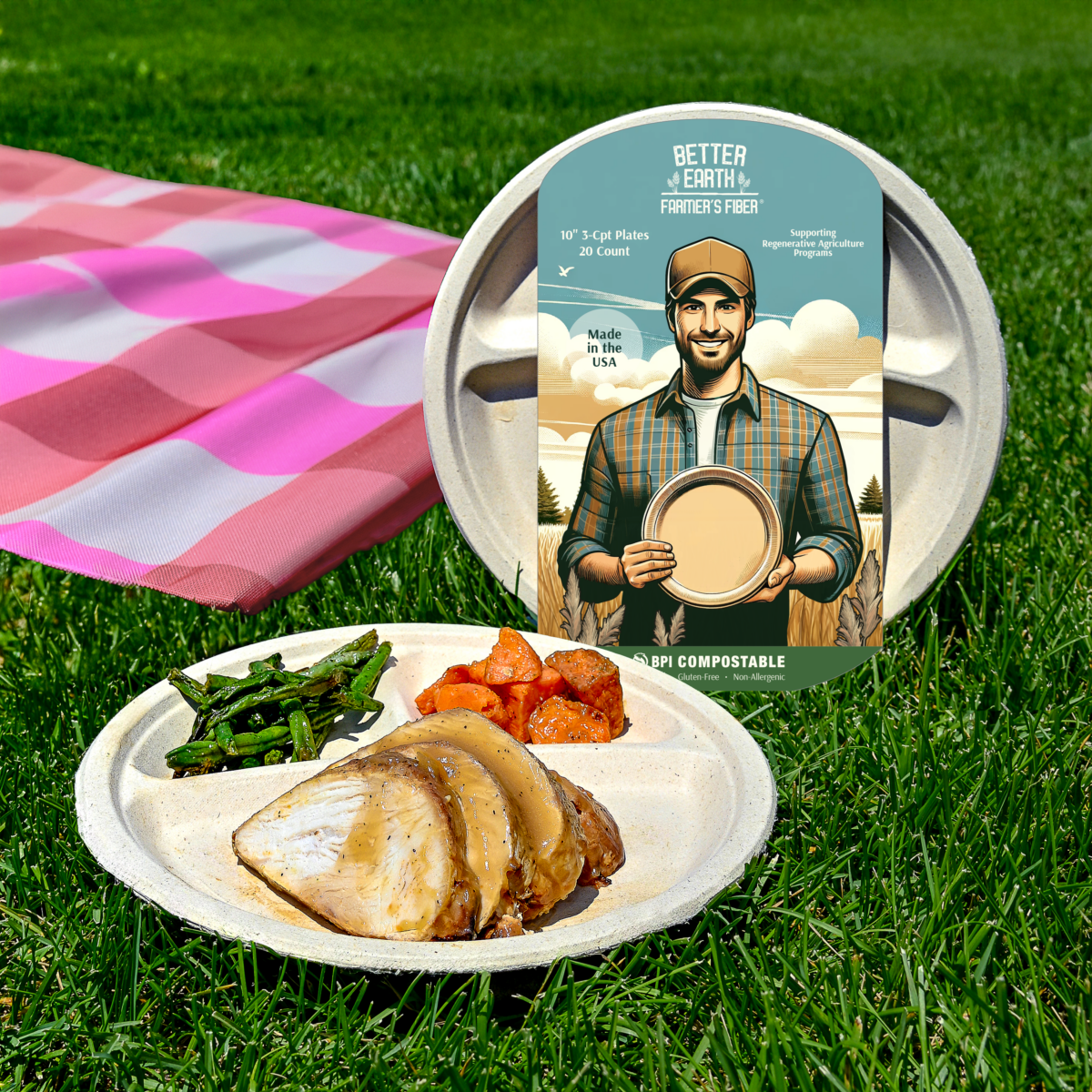 10″ 3 Compartment Round Farmer’s Fiber Plate – 20 Count